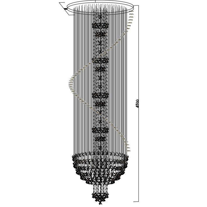 Đèn thông tâng nghệ thuật hoa và bướm pha lê PL099 gồm mâm tròn inox gương vàng, 480 hoa, 60 bướm, 40 đèn dimmer D40,  KT(mm): D1800 x H4500